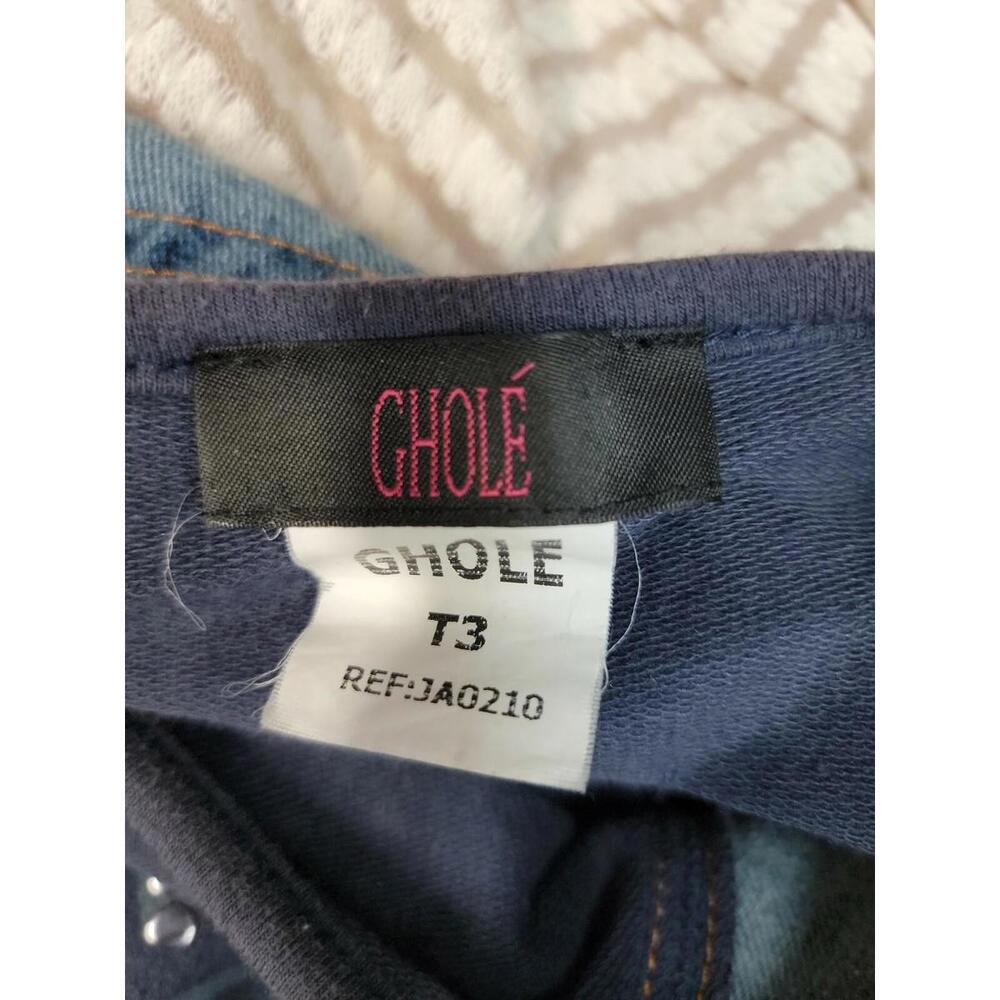 GHOLE, Made In France Size 3 RARE Womens Embellished Artwear Sweatshirt Navy #C6 - Picture 8 of 9